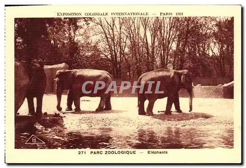 Cartes postales Exposition Coloniale Internationale Paris Parc Zoologique Elephants Zoo