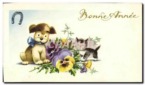 Cartes postales Bonne Annee Chat Chien