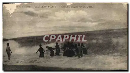 Cartes postales Mimizan Plage Baigneurs surprise par une Vague