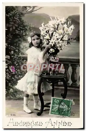 Ansichtskarte AK Heureuse Annee Enfant Bouquet de fleurs