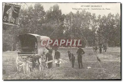 REPRO Au Camp de Mailly Telegraphie sans fil Installation de poste Militaria