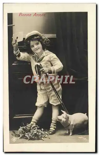 Cartes postales Bonne Annee Enfant Cochon