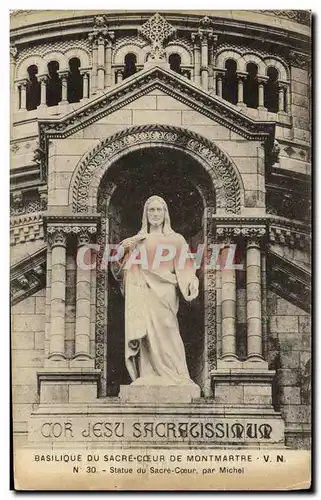 Ansichtskarte AK Basilique du Sacre Coeur de Montmartre V N Statue du Sacre Coeur par Michel