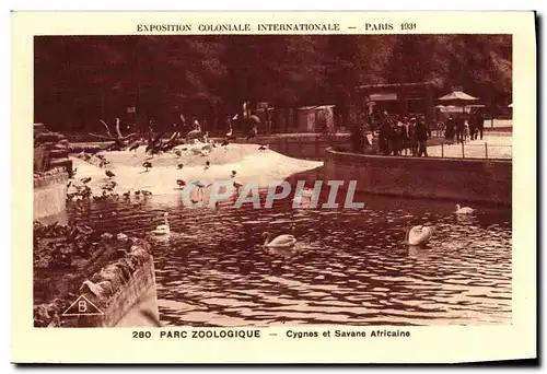 Cartes postales Exposition Coloniale Internationale Paris 1931 Parc Zoologique Cygnes et Savane Africaine Cygne