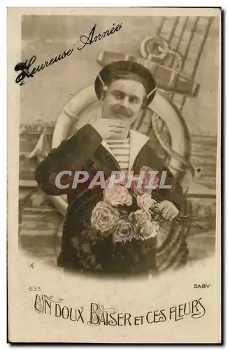 Cartes postales Un Doux Baiser et Ces Fleurs Marin