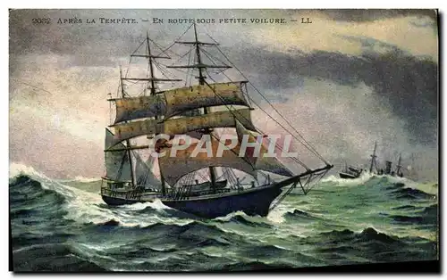 Cartes postales Apres la Tempete En Route sous Petite Voilure Bateau