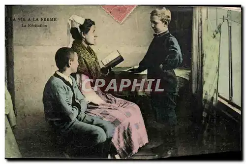 Cartes postales A Vie a la Ferme La Recitation Femme Enfants