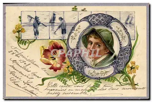 Cartes postales Pecheur Bouee Fleurs Marin