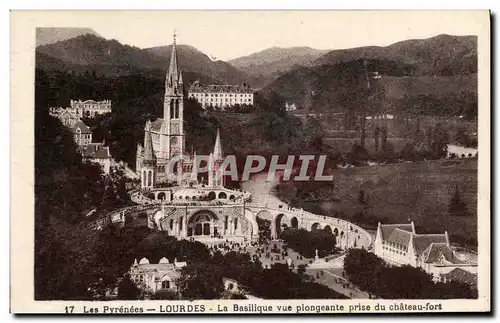 Cartes postales Lourdes La Basilique Vue Plongeante prise du chateau fort