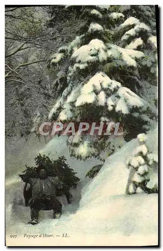 Ansichtskarte AK paysage d hiver Homme en luge Schluteur