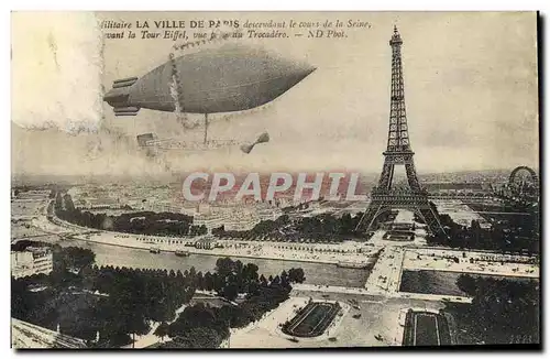 Cartes postales Paris La ville de Paris descendant le cours de la Seine Zeppelin Dirigeable