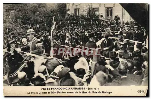 Ansichtskarte AK Fetes Franco Hollandaises Juin 1912 Le Prince consort et Meme Fallieres Gare du Bois de Boulogne