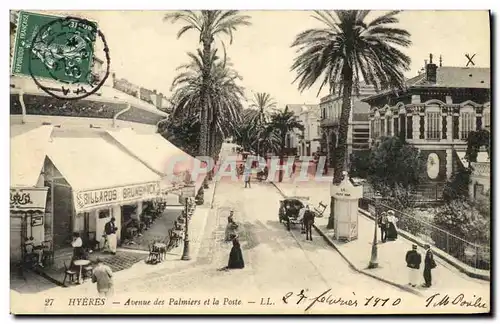 Cartes postales Hyeres Avenue des Palmiers et la Poste Billiards Brunswick