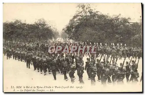 Cartes postales Paris Le Roi et la reine d Italie Depart des troupes