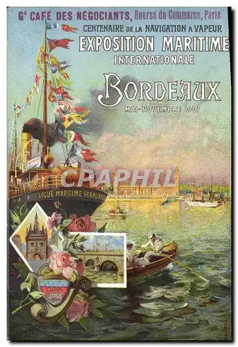 Cartes postales Exposition maritime Bordeaux 1907 Navigation a vapeur Bateaux