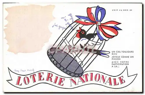 Cartes postales Fantaisie Loterie nationale Oiseau