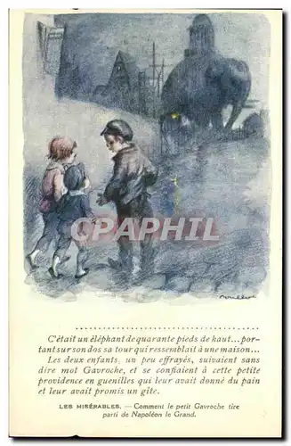 Cartes postales Fantaisie Illustrateur Poulbot Elephant Les Miserables Victor Hugo