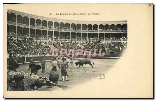 Cartes postales Corrida Taureau Toro Le taureau eventre le cheval du Picador