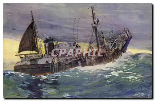 Cartes postales moderne Bateau Chalutier de grande peche ramassant son chalut Sebille