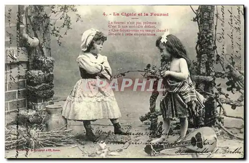 Cartes postales Fantaisie Enfant La cigale et la fourmi