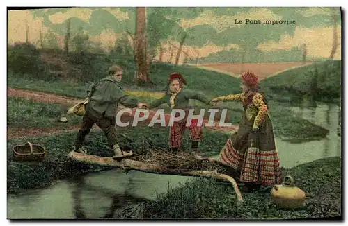 Cartes postales Fantaisie Femme Le pont improvise carte toilee