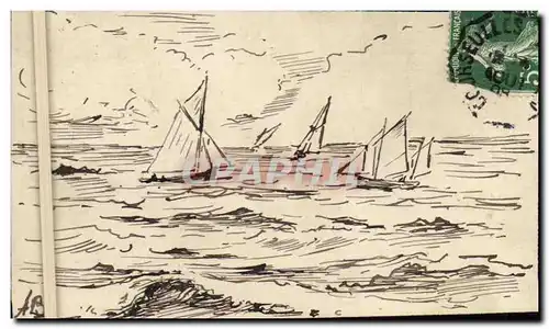 Cartes postales Fantaisie Bateaux dessinee a la main