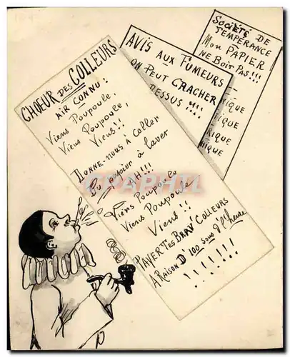 Carte PEINTE a la main Arlequin El Maestro del Tekko depliante sur un menu Diner du 30 janvier 1905
