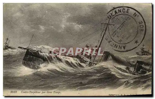 Cartes postales Bateau Contre torpilleur par gros temps