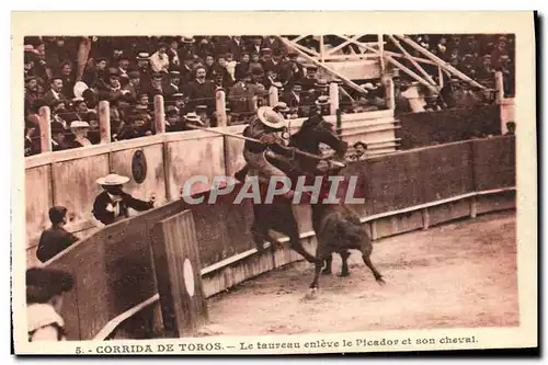 Cartes postales Sport Espagne Corrida Toro Taureau Le taureau enleve le Picador et son cheval