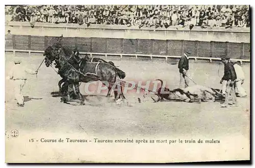 Ansichtskarte AK Sport Espagne Corrida Toro Taureau entraine apres sa mort par le train de mulets