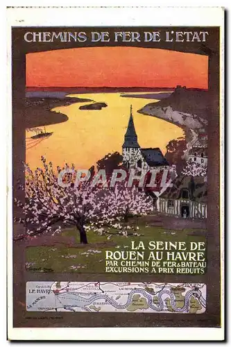 Cartes postales Chemins de fer de l Etat La Seine de Rouen au Havre