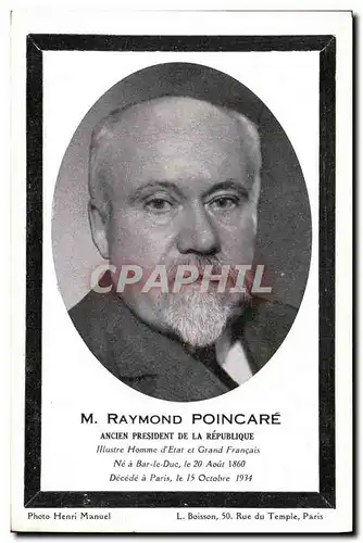 Cartes postales Poincare Ancien President de la Republique Ne a Bar le Duc Decede a Paris 1934