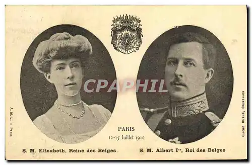 Cartes postales Paris 12 15 juillet 1910 SM Elisabeth reine des belges SM ALbert 1er roi des Belges