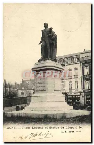 Cartes postales Mons place Leopold et statue de leopold Ier