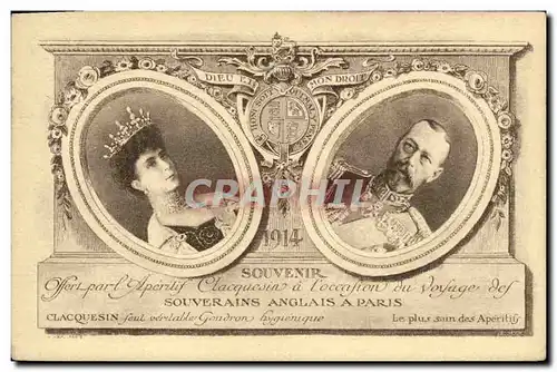 Cartes postales Souvenir offert par l aperitif Clacquesin a l occasion du voyage des souverains anglais 1914