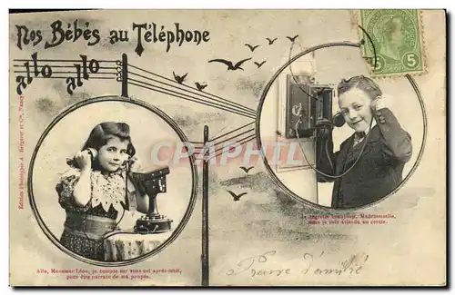 Cartes postales Fantaisie Nos bebes au telephone