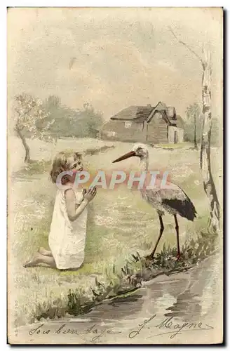 Cartes postales Fantaisie Enfant et cigogne