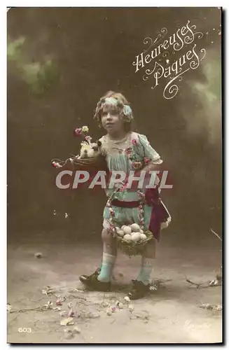 Cartes postales Fantaisie Enfant Paques oeufs