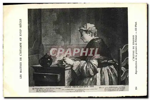 Cartes postales Les maitres de l estampe du 18eme Chardin Reproduction d une gravure de Filloeul