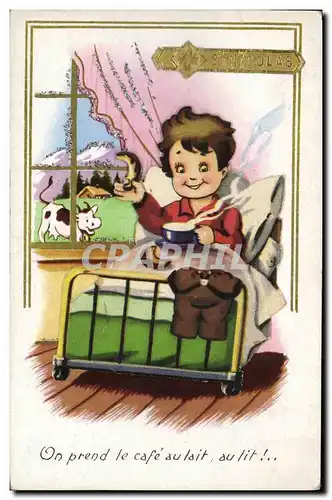 Cartes postales Fantaisie Enfant dans son lit Vache