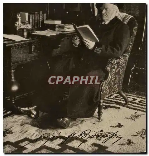 Cartes postales Vieil homme lisant dans son fauteuil dedicacee