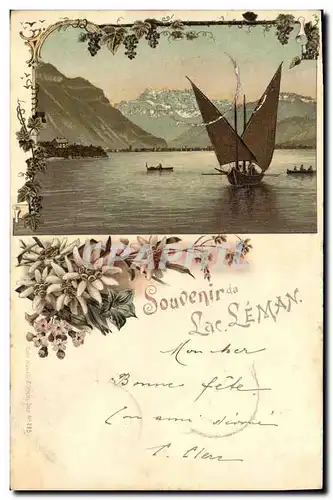 Ansichtskarte AK Bateau Suisse Lac leman Fleurs carte 1898 rare