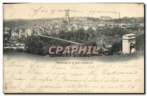 Cartes postales Suisse Fribourg et le pont suspendu