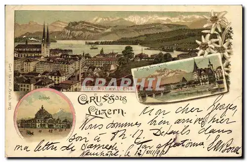 Ansichtskarte AK Suisse Luzern und die Alpen Pilatus vom Quai Carte 1897