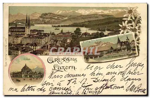 Cartes postales Suisse Luzern und die Alpen Pilatus vom Quai Carte 1897