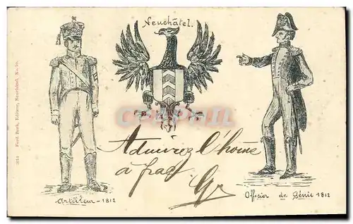 Ansichtskarte AK Suisse Neuchatel Aigle ARtilleur 1812 Officier de genie 1812 Militaria Carte 1899