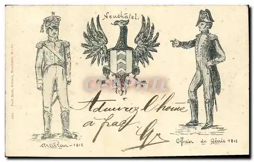 Cartes postales Suisse Neuchatel Aigle ARtilleur 1812 Officier de genie 1812 Militaria Carte 1899