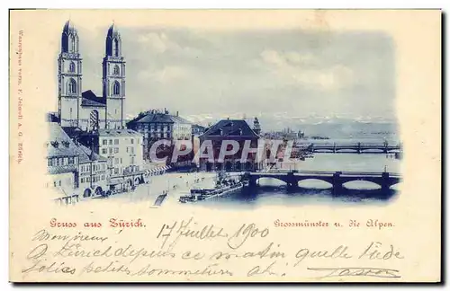 Cartes postales Suisse Zurich Grossmunster u die Alpen