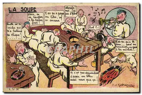 Cartes postales Fantaisie La soupe militaria Humour