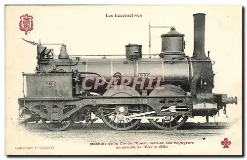 Cartes postales Train Locomotive Machine de la Cie de l&#39Ouest services des voyageurs 1847 a 1850